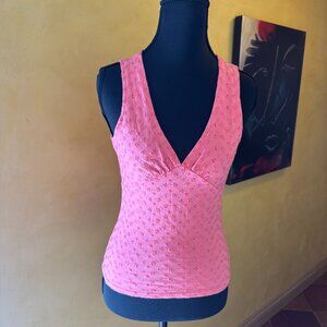 NWOT! Vintage Frenchi Sleeveless Eyelet V-Neck Top in Rose Pink – Size Small